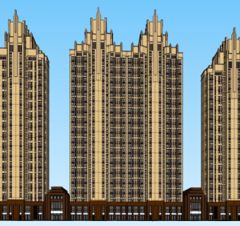 新古典高层公寓楼su模型