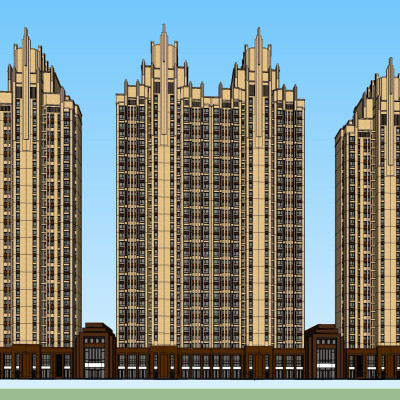 新古典高层公寓楼su模型