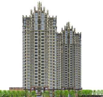 新古典高层公寓楼su模型