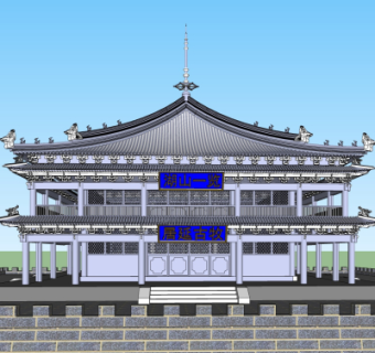 中式楼阁su模型