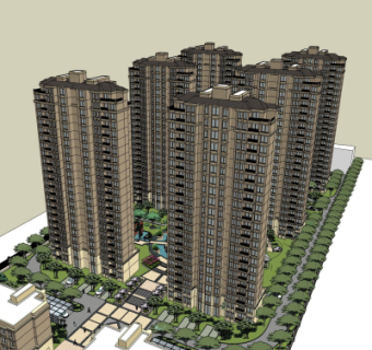 新古典高层公寓楼su模型