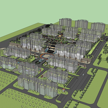 现代小区规划su模型