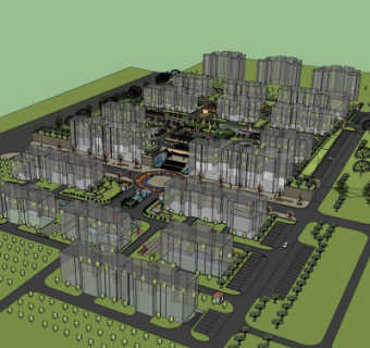 现代小区规划su模型