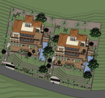 现代别墅鸟瞰规划su模型