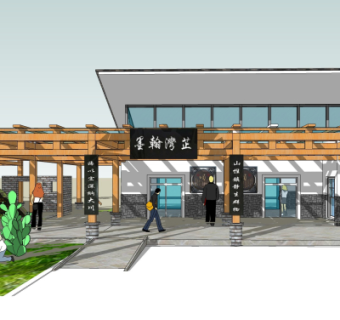 新中式建筑外观su模型