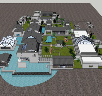 新中式院子su模型