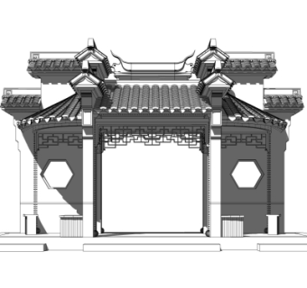 中式牌坊大门su模型
