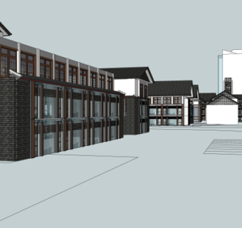新中式沿街商业建筑su模型