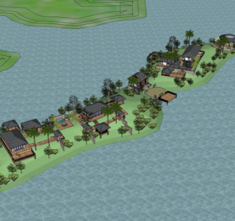 现代度假村鸟瞰规划su模型