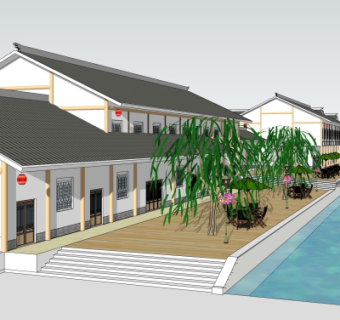 新中式商业建筑su模型