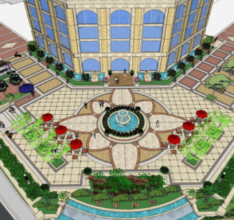 欧式售楼处鸟瞰规划su模型