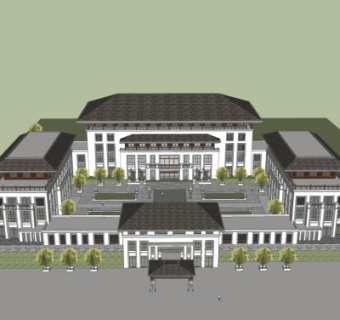 新中式办公楼su模型