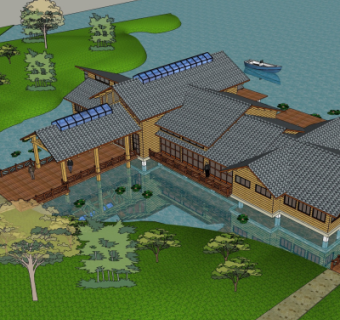 日式度假村鸟瞰规划su模型