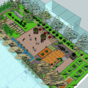 现代花园鸟瞰规划su模型