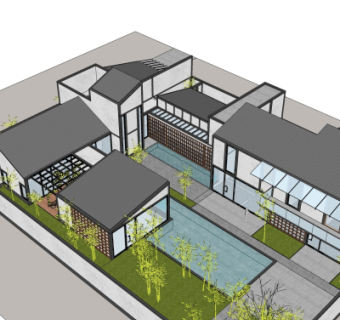 中式别墅鸟瞰规划su模型