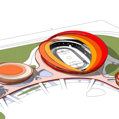 现代体育馆鸟瞰规划su模型