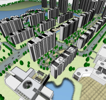现代高层住宅鸟瞰规划su模型