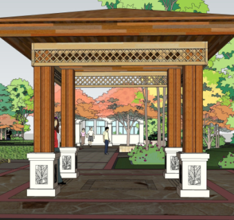新中式凉亭su模型