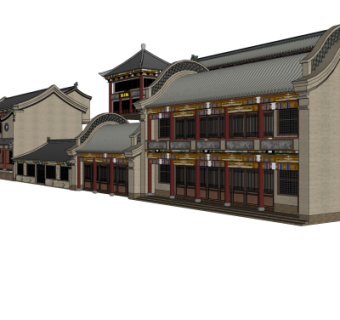 中式商业街su模型