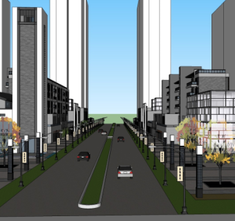 现代商业街su模型