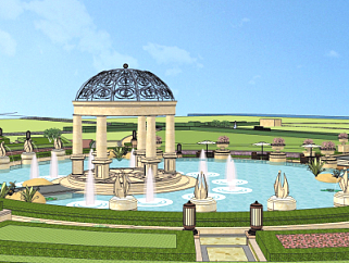 欧式<em>公园</em>景观池su模型