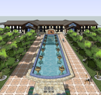 新中式售楼处外观su模型