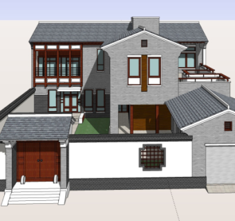 中式住宅外观su模型