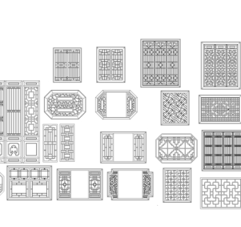 中式隔扇门窗户su模型