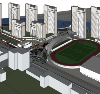 现代学校鸟瞰规划su模型