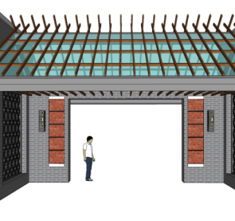 中式园林大门免费su模型