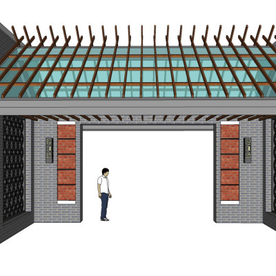 中式园林大门su模型
