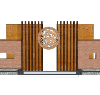 新中式围墙景观墙su模型