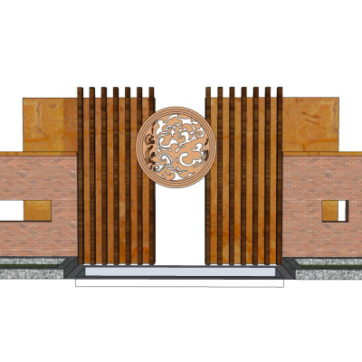 新中式围墙景观墙su模型