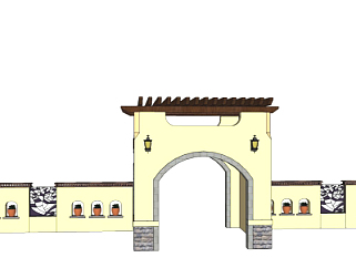 中式围墙景观墙su模型