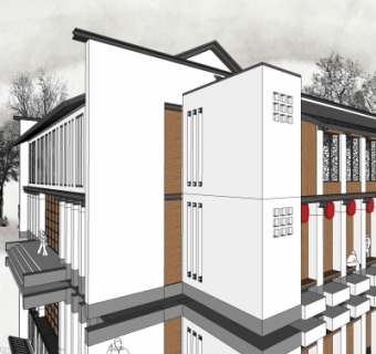 新中式酒店su模型
