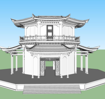 中式小亭子免费su模型