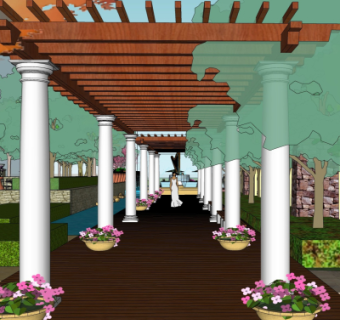 现代廊架免费su模型