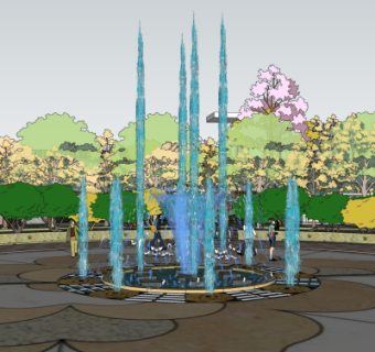 现代公园喷泉su模型