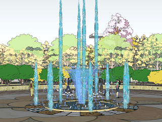 现代公园喷泉su模型