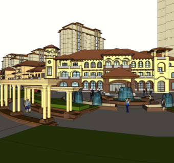 欧式商业街su模型