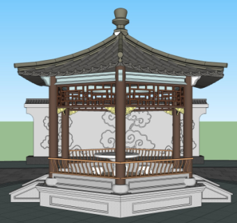 中式凉亭su模型