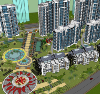 现代高层住宅鸟瞰规划su模型