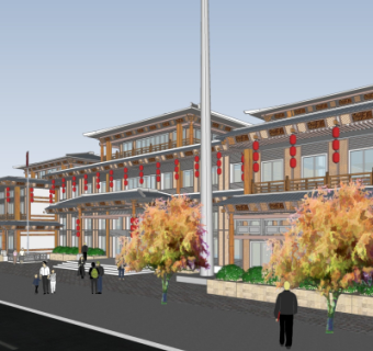 新中式商业街su模型