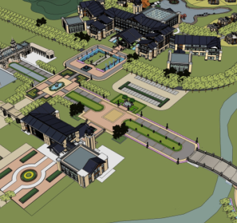 现代度假村鸟瞰规划su模型