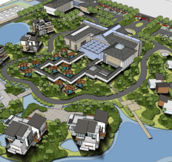 现代度假村鸟瞰规划su模型