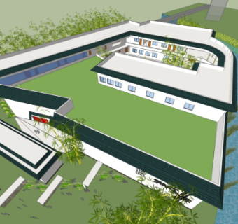 现代图书馆鸟瞰规划su模型