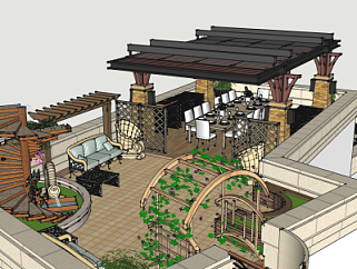 日式阳台花园su模型