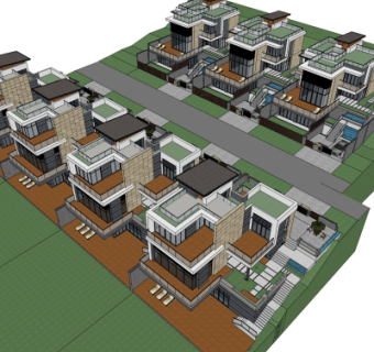 新中式别墅鸟瞰规划su模型