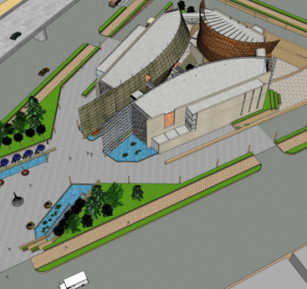 现代博物馆鸟瞰规划su模型