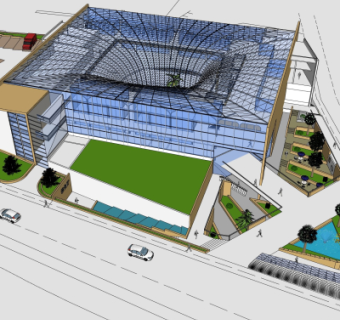 现代图书馆鸟瞰规划su模型